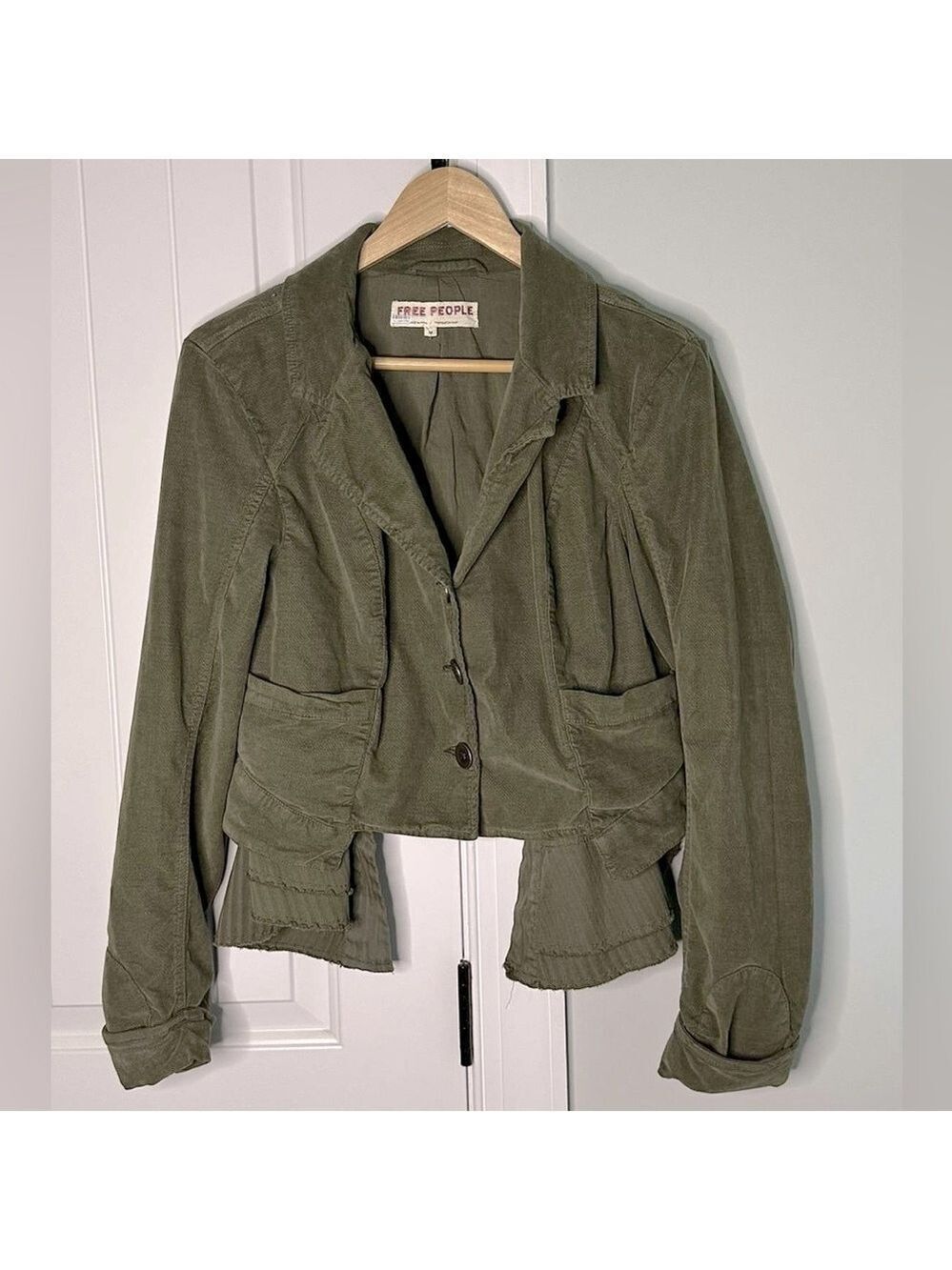 Free People Army Green Corduroy Heritage Jacket with Vest Size M-like new - Picture 3 of 15